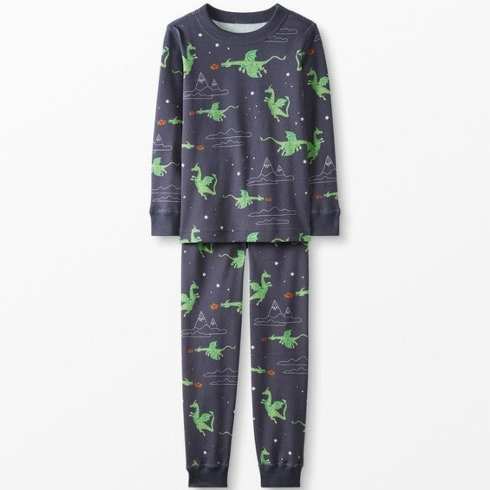 Hanna Andersson Dragon Print Long John Pajamas Sz 3T